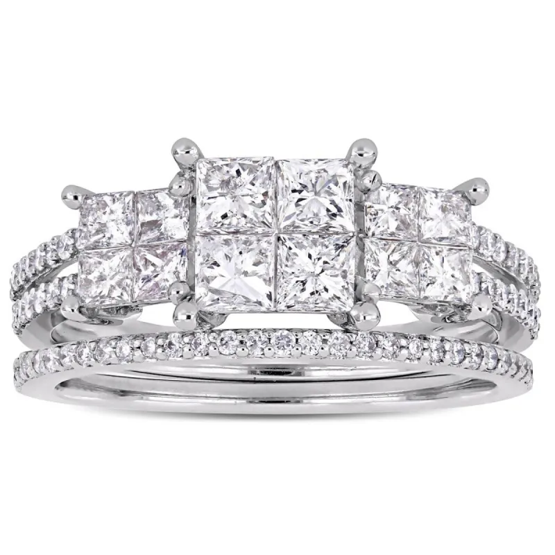 Miadora Signature Collection 14k White Gold 1-1/3ct TDW Princess Diamond Triple Quad Bridal Set sold by Zulily