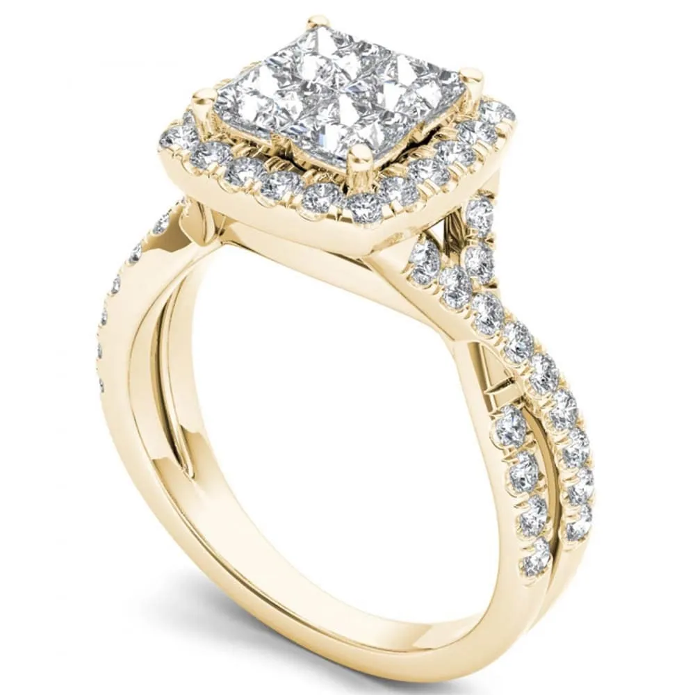 De Couer 14k Yellow Gold 2ct TDW Diamond Twist Shank Halo Ring sold by Zulily product image thumbnail 2