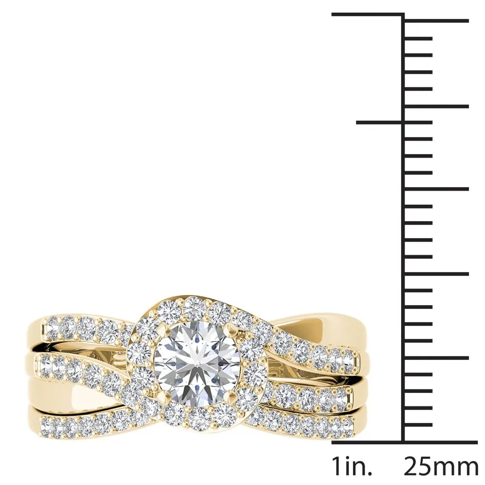 De Couer 14k Yellow Gold 1ct TDW Diamond Bypass Halo Engagement Ring Set with One Band sold by Zulily product image thumbnail 4