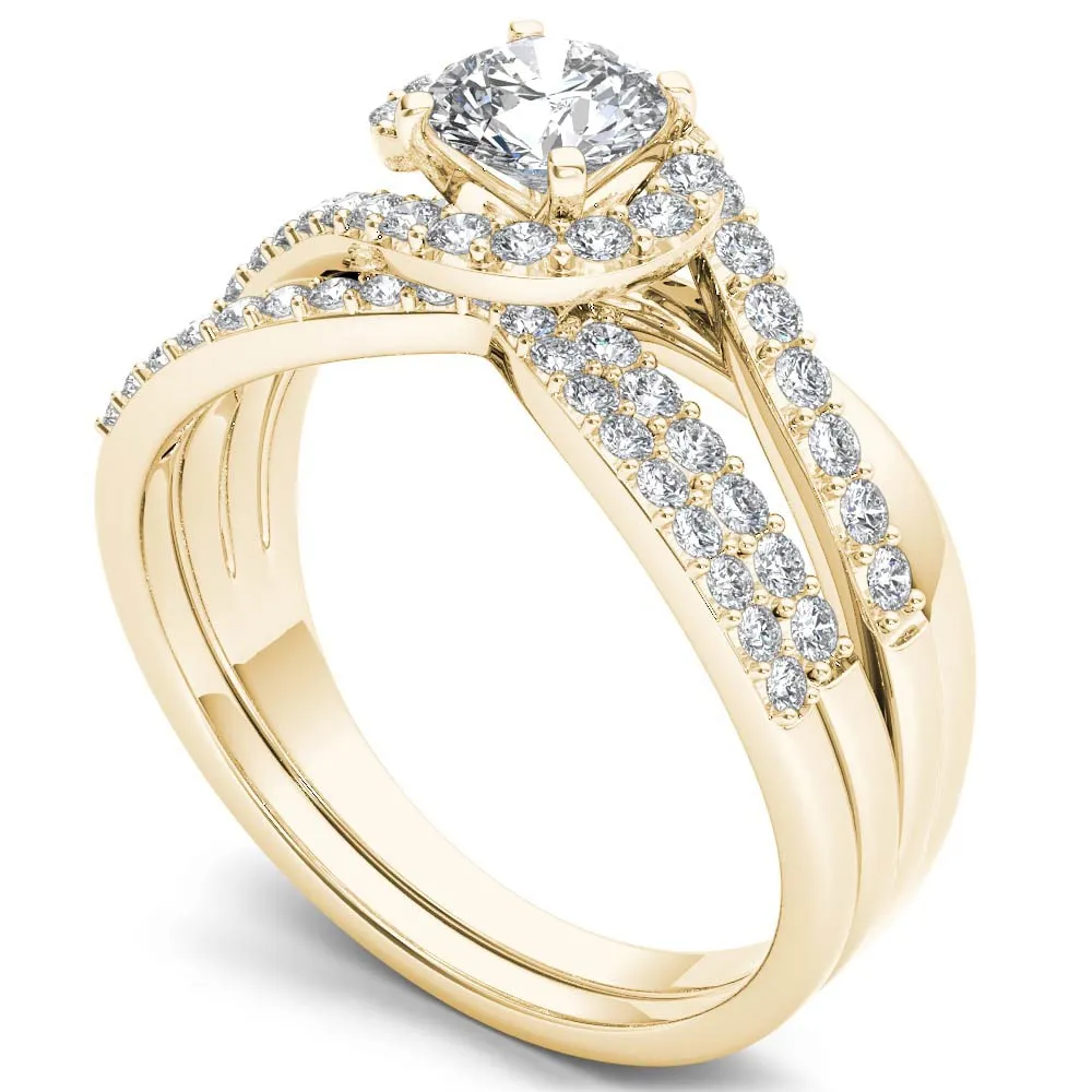 De Couer 14k Yellow Gold 1ct TDW Diamond Bypass Halo Engagement Ring Set with One Band sold by Zulily product image thumbnail 2