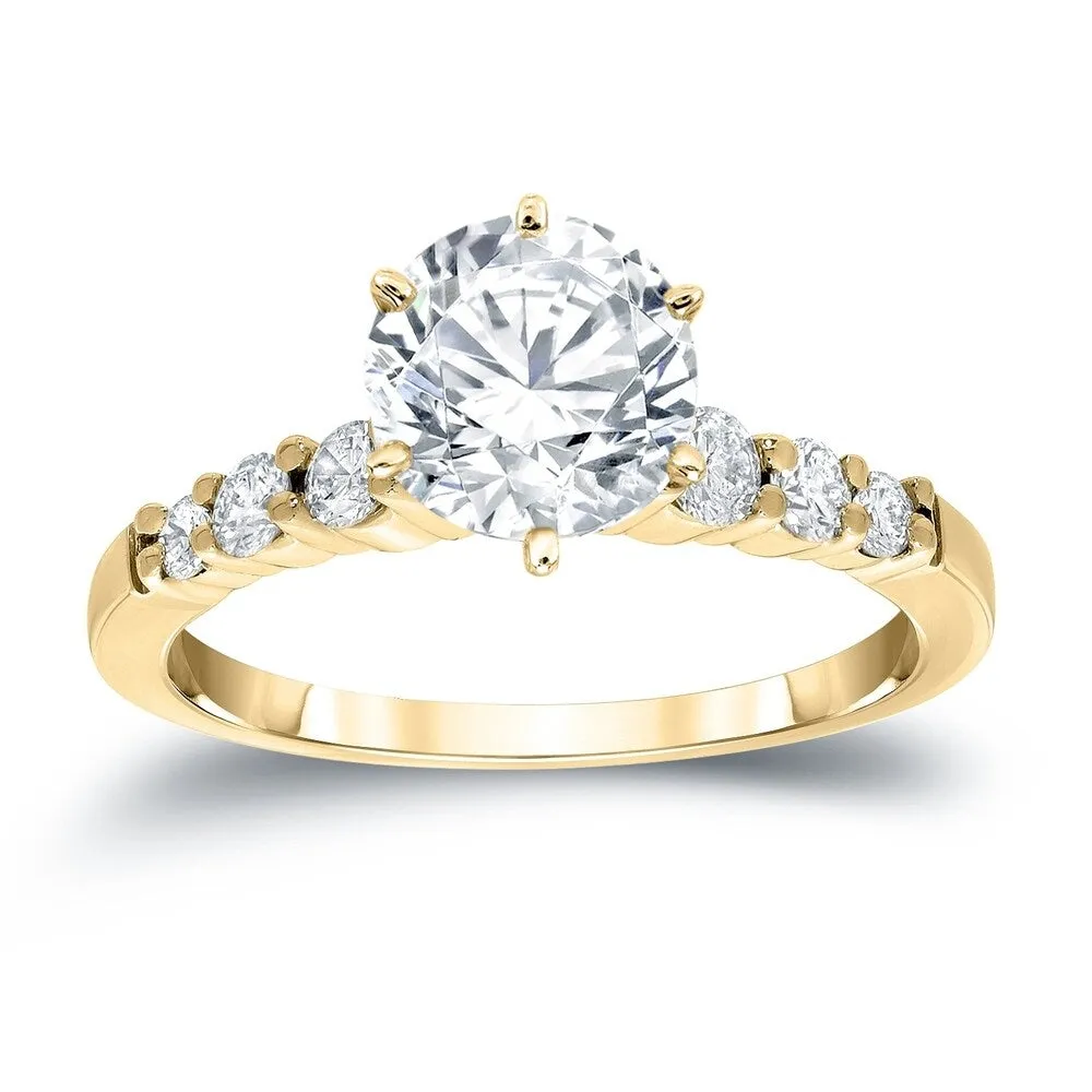 Auriya 14k Gold Classic 2 1/2 carat Round Moissanite and 1/3ct Side Stone Diamond Engagement Ring sold by Zulily product image thumbnail 2