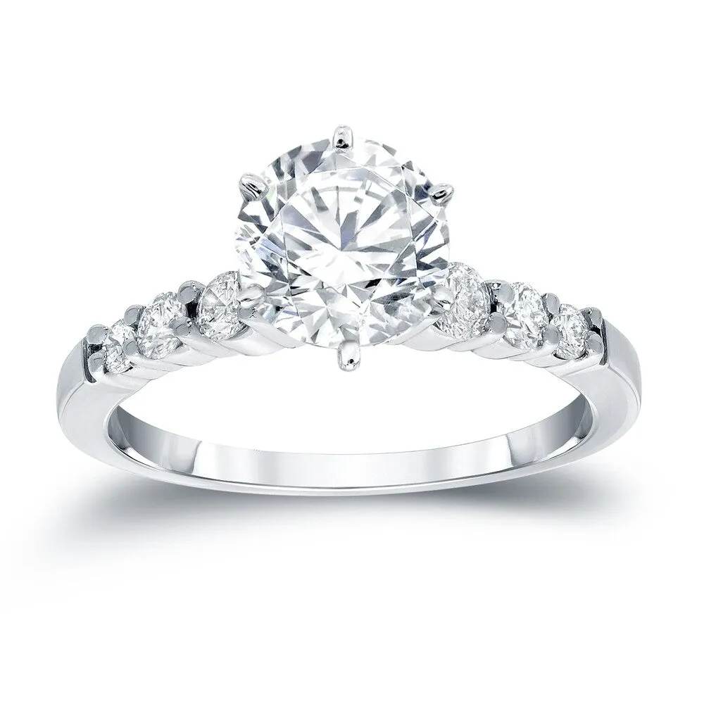 Auriya 14k Gold Classic 2 1/2 carat Round Moissanite and 1/3ct Side Stone Diamond Engagement Ring sold by Zulily