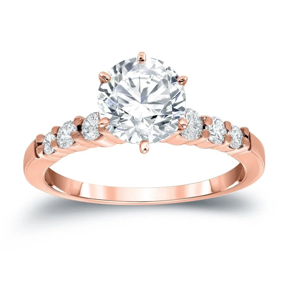 Auriya 14k Gold Classic 2 1/2 carat Round Moissanite and 1/3ct Side Stone Diamond Engagement Ring sold by Zulily product image thumbnail 3