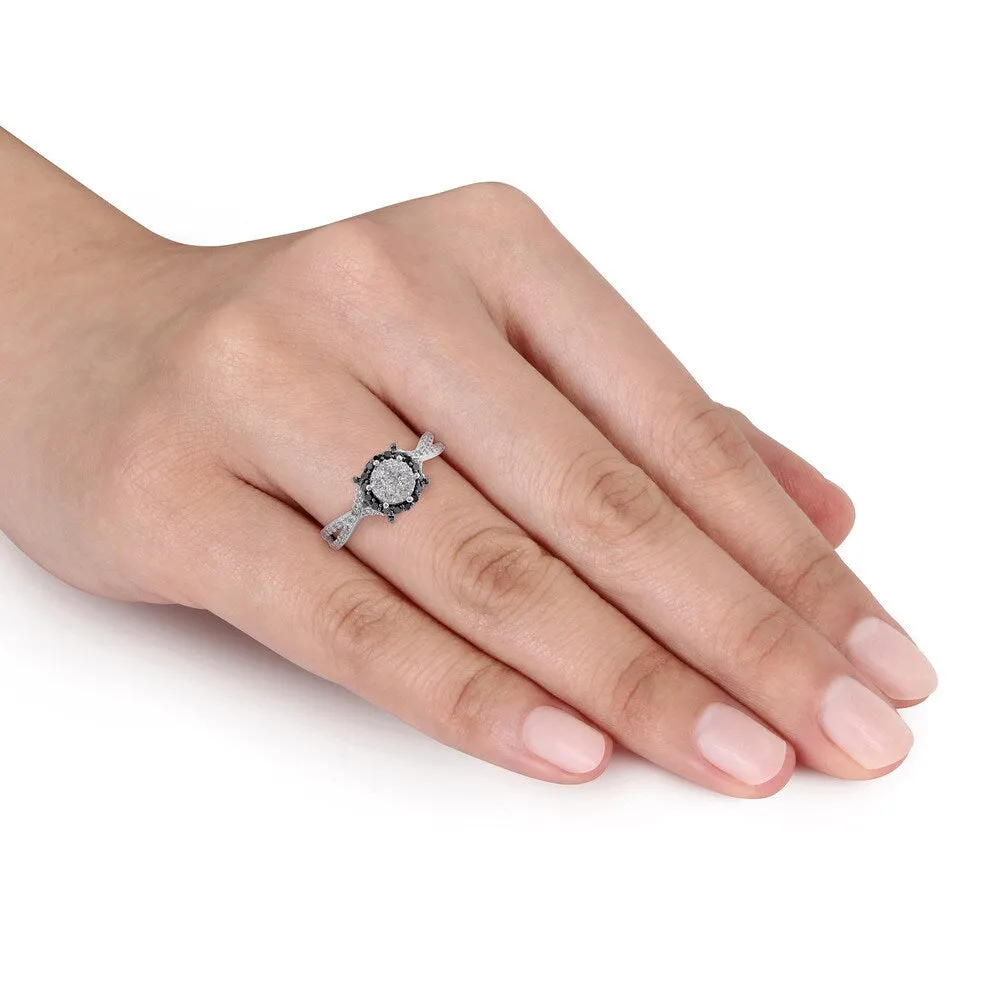 Miadora 10k White Gold 1/2ct TDW Black and White Diamond Composite Halo Split Shank Ring sold by Zulily product image thumbnail 2