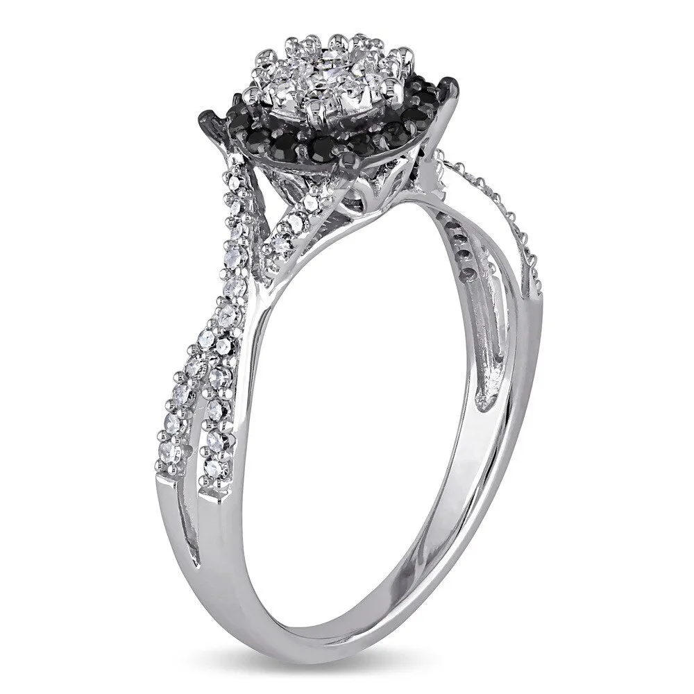 Miadora 10k White Gold 1/2ct TDW Black and White Diamond Composite Halo Split Shank Ring sold by Zulily product image thumbnail 3