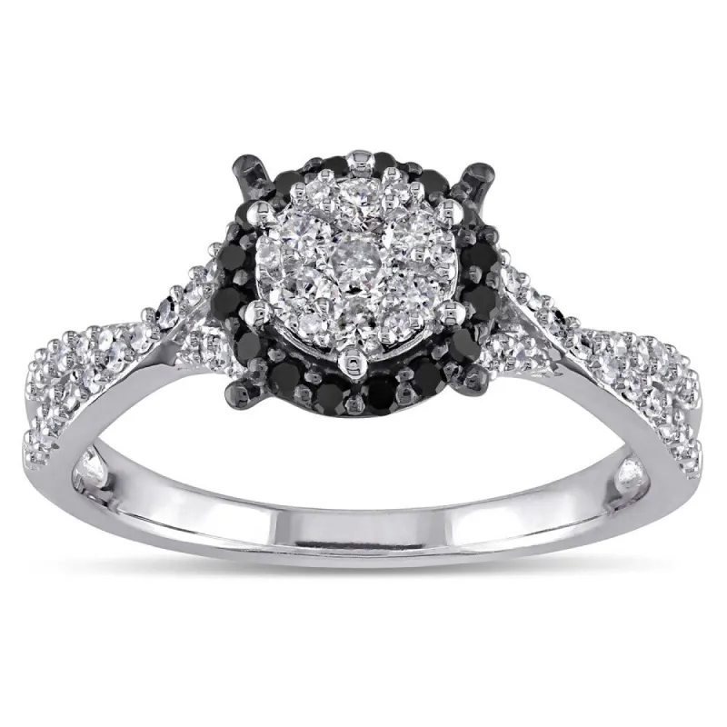 Miadora 10k White Gold 1/2ct TDW Black and White Diamond Composite Halo Split Shank Ring sold by Zulily