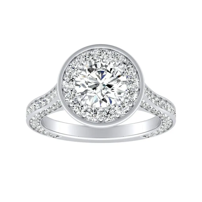 Auriya Round 3/4ct Moissanite and 1 1/4ctw Diamond Halo Engagement Ring 14K Gold sold by Zulily