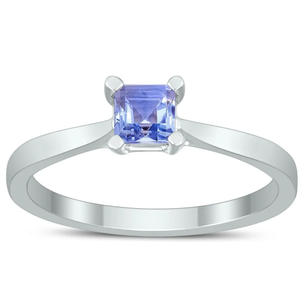 Square Princess Cut 4MM Tanzanite Solitaire Ring in 10K White Gold sold by Zulily