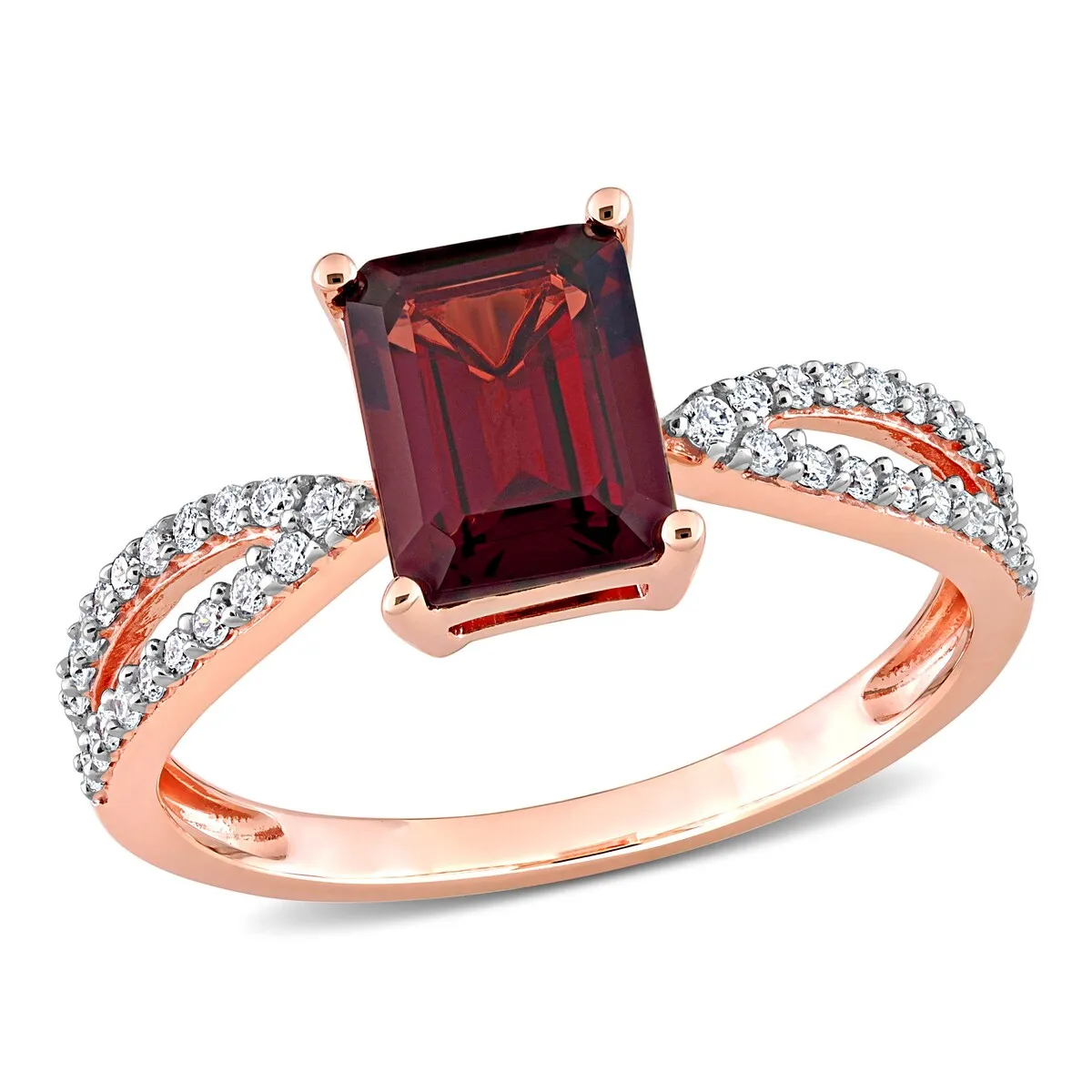 Miadora Octagon-cut Garnet and 1/5ct TDW Diamond Split Shank Cocktail Ring in 14k Rose Gold sold by Zulily product image thumbnail 2