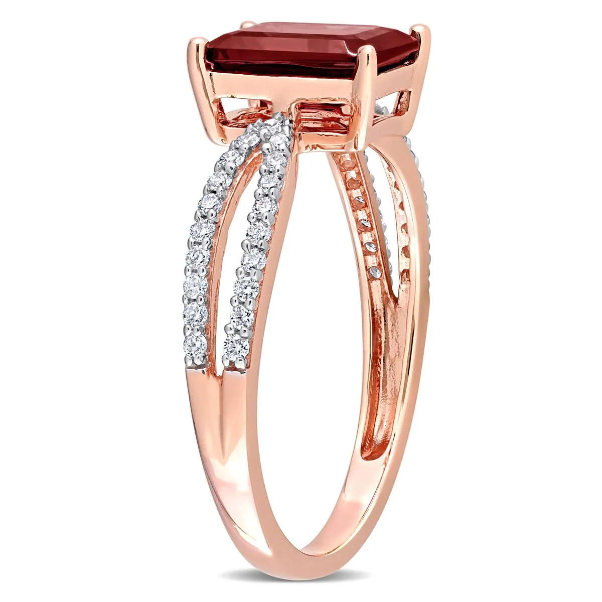 Miadora Octagon-cut Garnet and 1/5ct TDW Diamond Split Shank Cocktail Ring in 14k Rose Gold sold by Zulily product image thumbnail 4