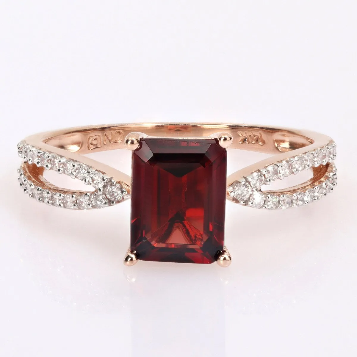 Miadora Octagon-cut Garnet and 1/5ct TDW Diamond Split Shank Cocktail Ring in 14k Rose Gold sold by Zulily