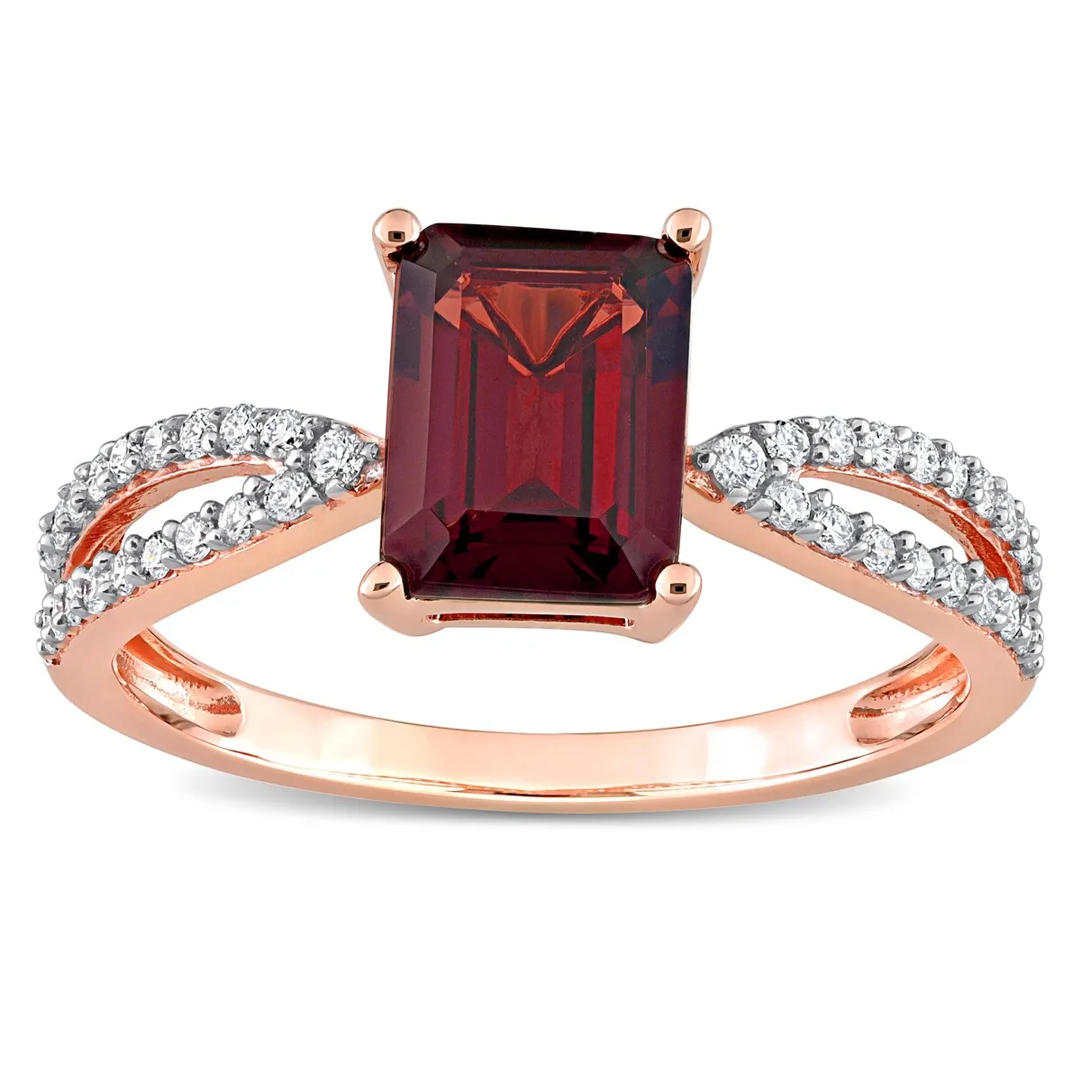 Miadora Octagon-cut Garnet and 1/5ct TDW Diamond Split Shank Cocktail Ring in 14k Rose Gold sold by Zulily product image thumbnail 3