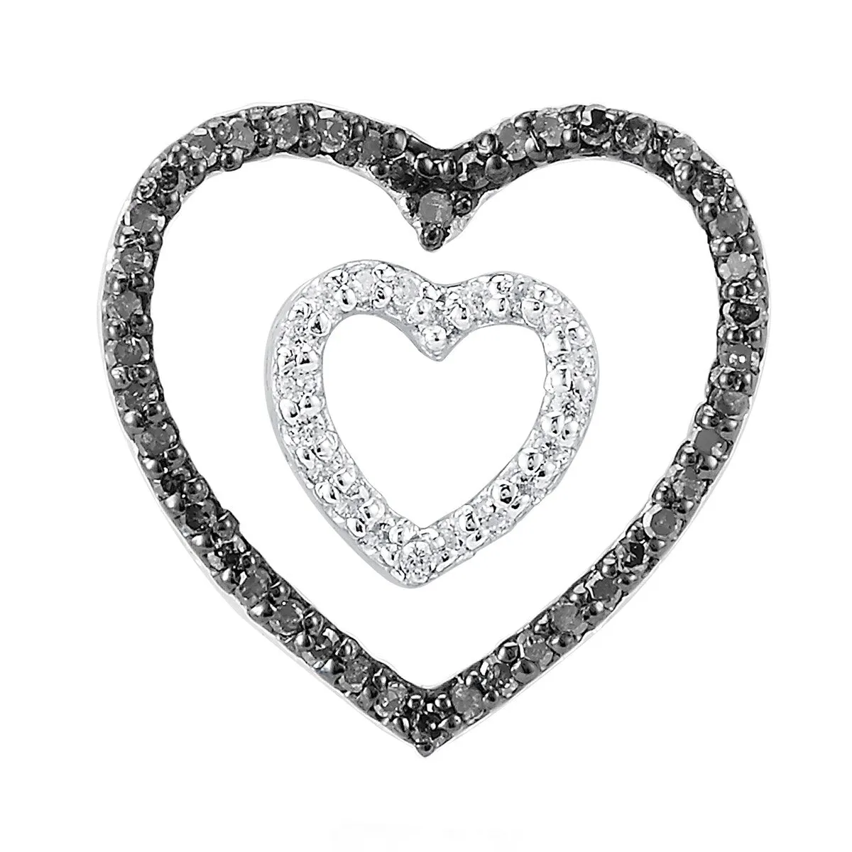 Sterling Silver 0.25Ct Black & White Diamond Heart Pendant-18" inch sold by Zulily