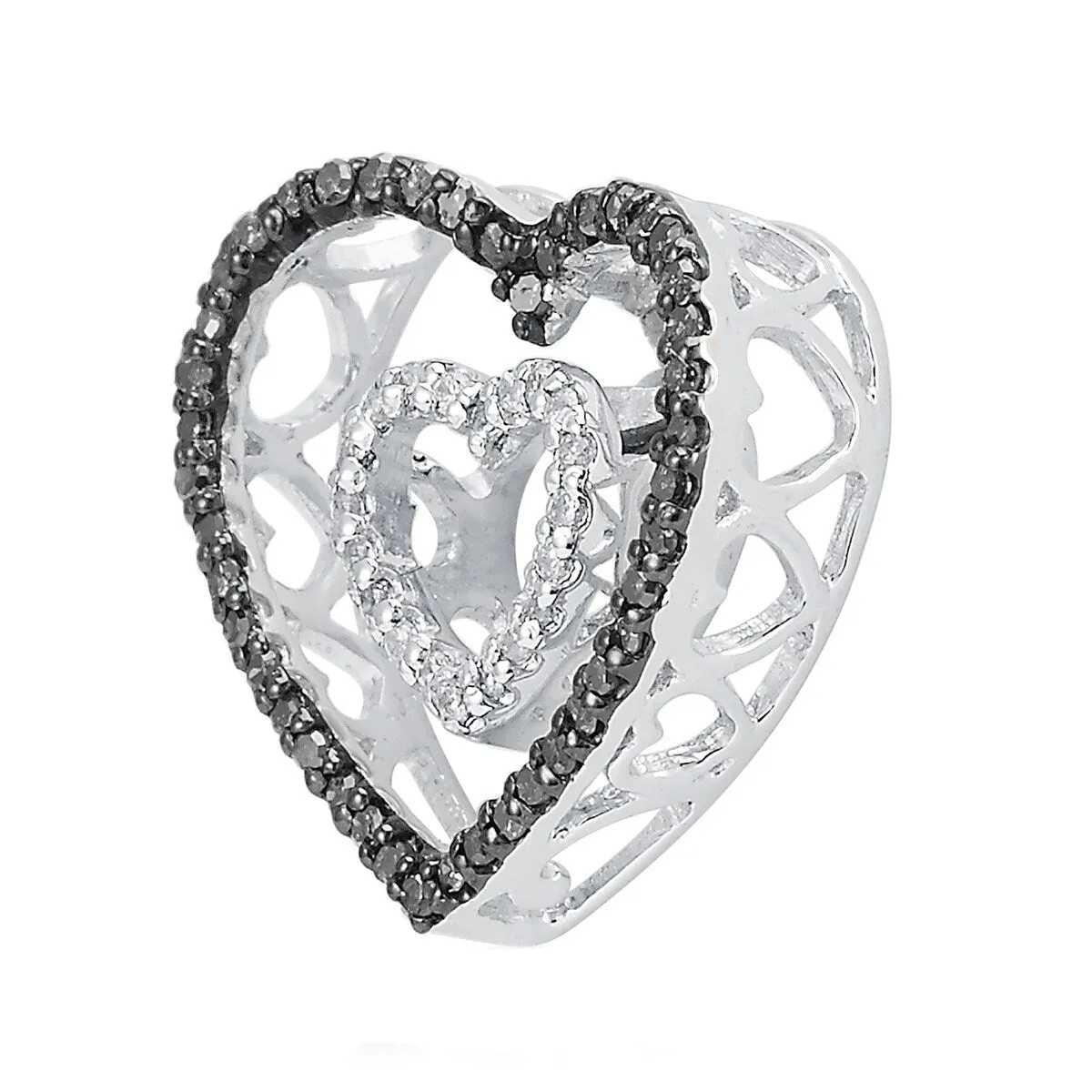 Sterling Silver 0.25Ct Black & White Diamond Heart Pendant-18" inch sold by Zulily product image thumbnail 2
