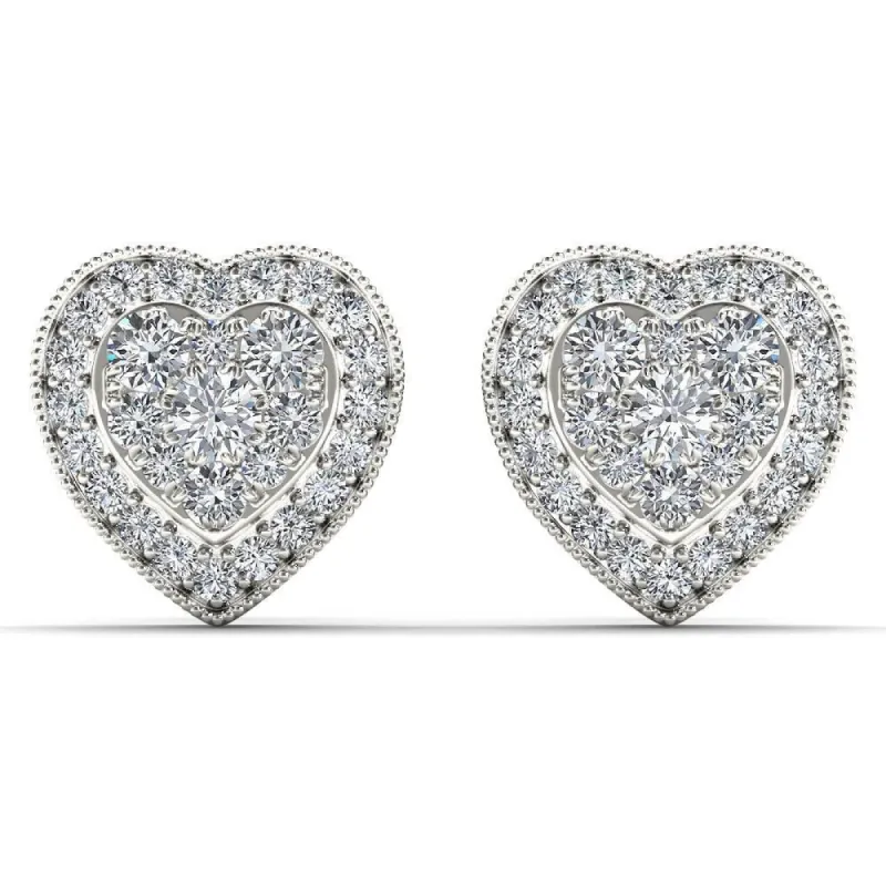 De Couer 10k White Gold 1/3ct TDW Diamond Cluster Heart Stud Earrings - White H-I sold by Zulily