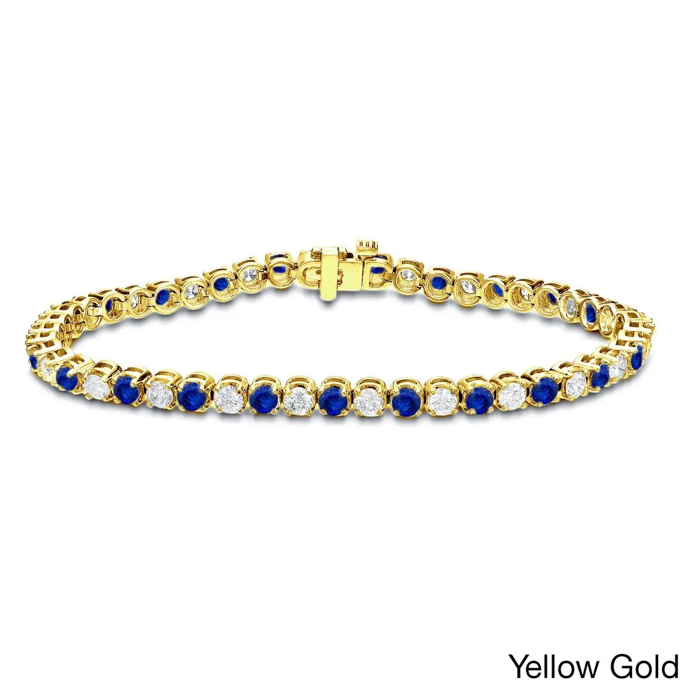 Auriya 1 1/2ct Round Blue Sapphire and 1 1/2ct TDW Diamond Tennis Bracelet 14k Gold sold by Zulily product image thumbnail 2