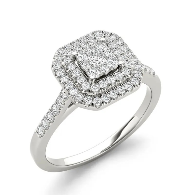 De Couer 10k White Gold 1/3ct TDW Diamond Double Halo Engagement Ring sold by Zulily