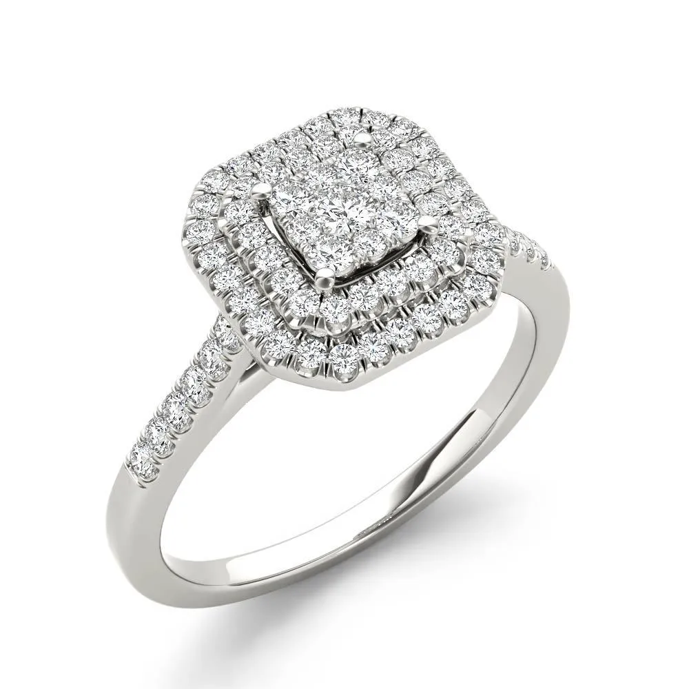 De Couer 10k White Gold 1/3ct TDW Diamond Double Halo Engagement Ring sold by Zulily