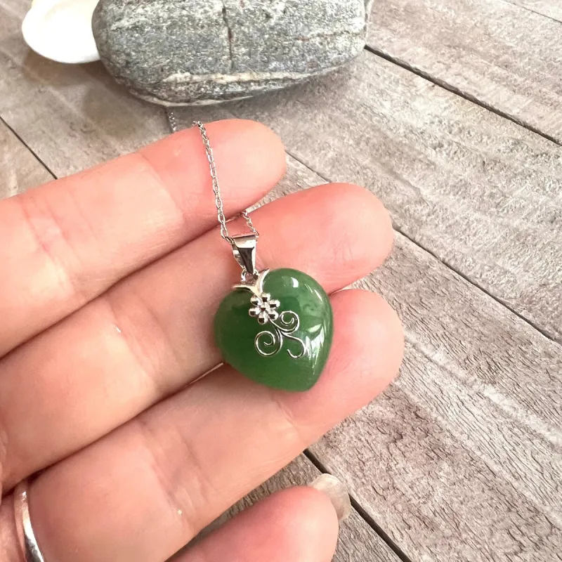 Vera & Co. Sterling Silver Heart Shaped Green Jade Floral Charm Necklace sold by Zulily