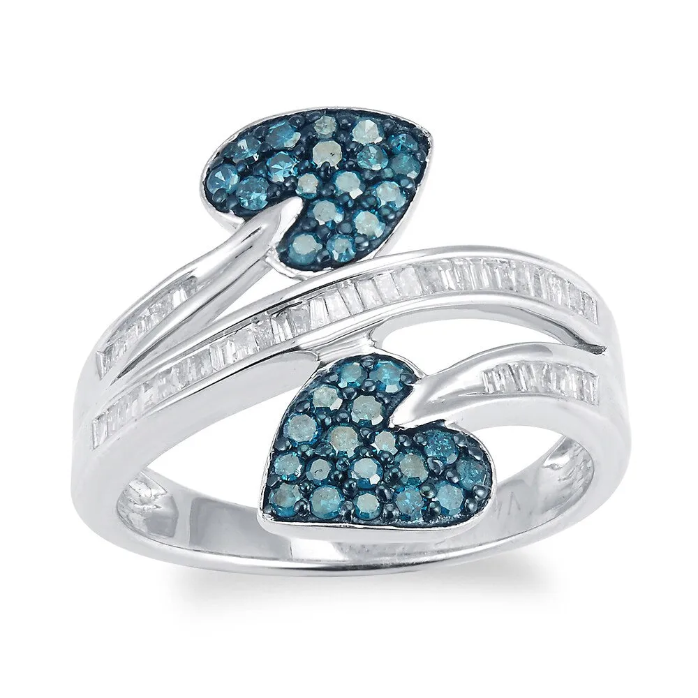 Sterling Silver 3/4ct TDW Blue and White Diamond Double Heart Ring sold by Zulily