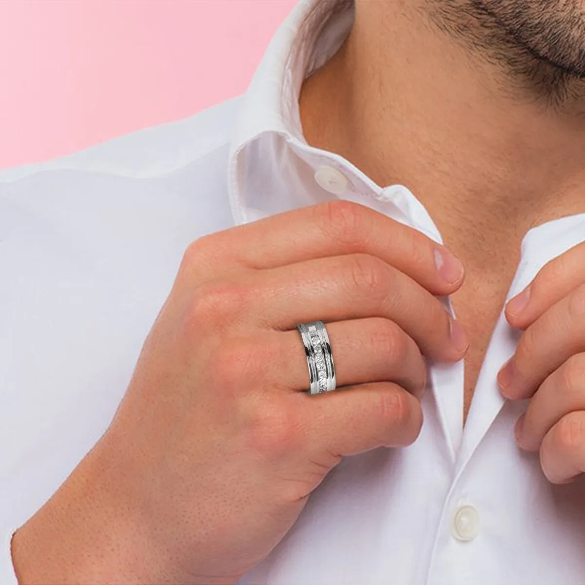 De Couer 14k White Gold Men's 1 1/10ct TDW Diamond Wedding Band sold by Zulily product image thumbnail 2