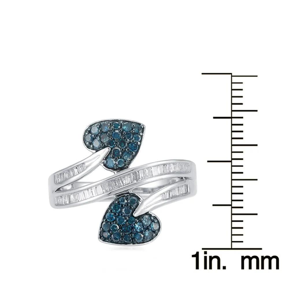 Sterling Silver 3/4ct TDW Blue and White Diamond Double Heart Ring sold by Zulily product image thumbnail 2