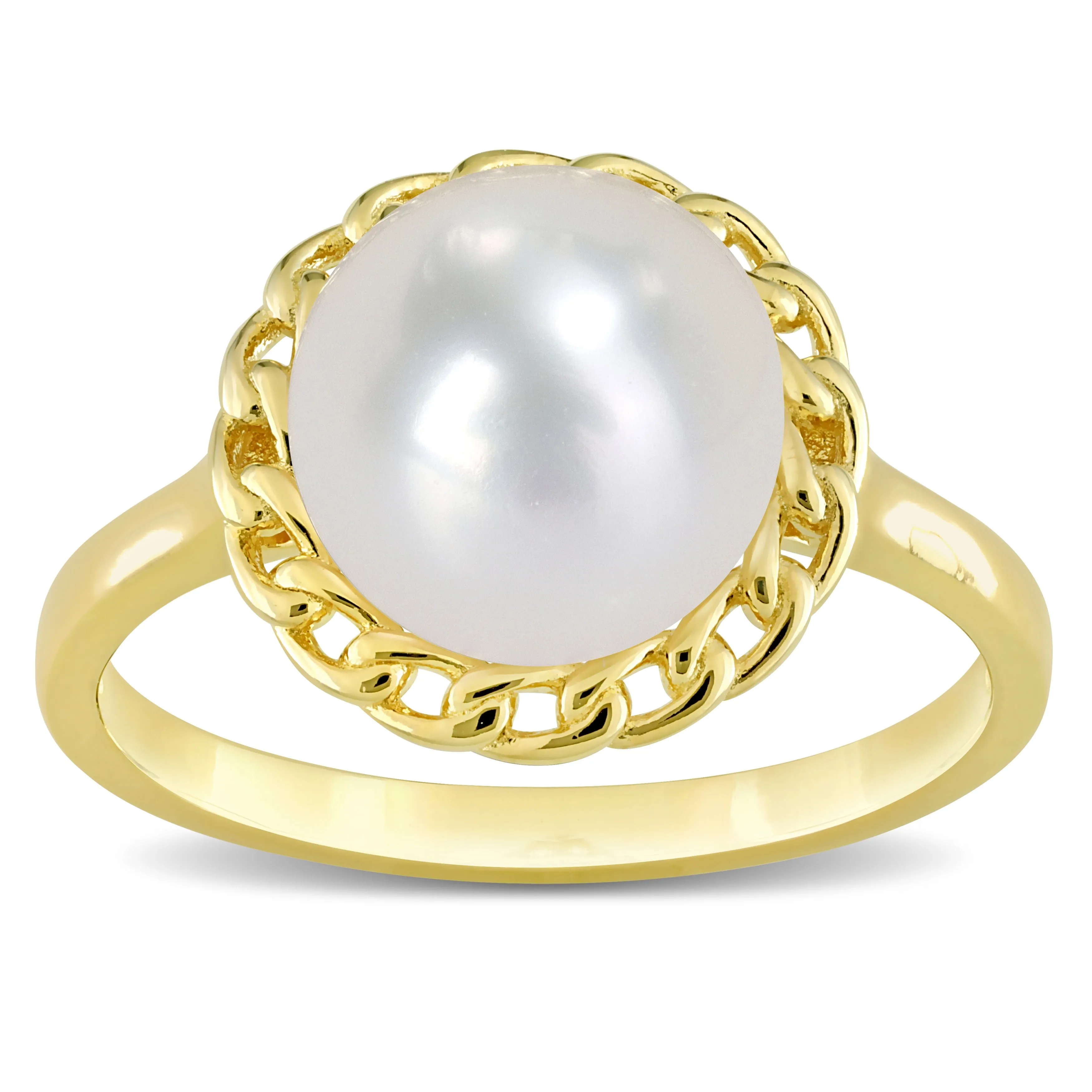 Miadora 9-9.5mm Cultured Freshwater Pearl Halo Link Ring in Yellow Silver sold by Zulily product image thumbnail 2