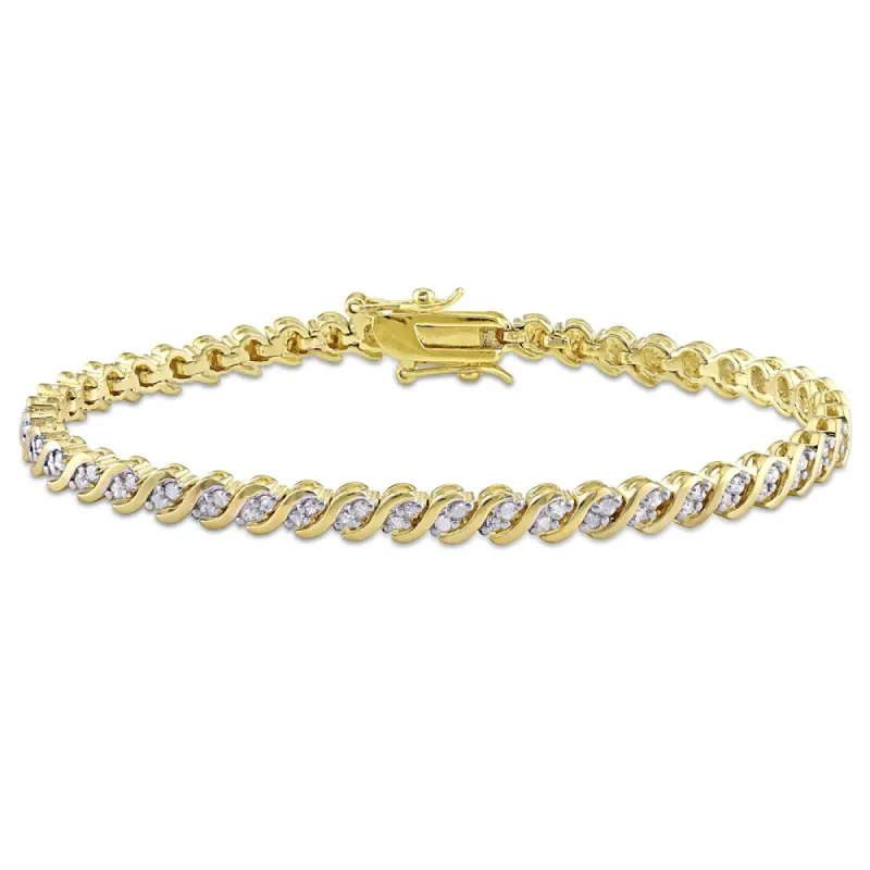 Miadora Yellow Plated Sterling Silver 1ct TDW Diamond Link Tennis Bracelet - White sold by Zulily
