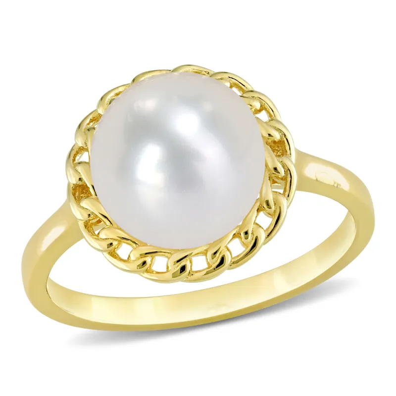 Miadora 9-9.5mm Cultured Freshwater Pearl Halo Link Ring in Yellow Silver sold by Zulily