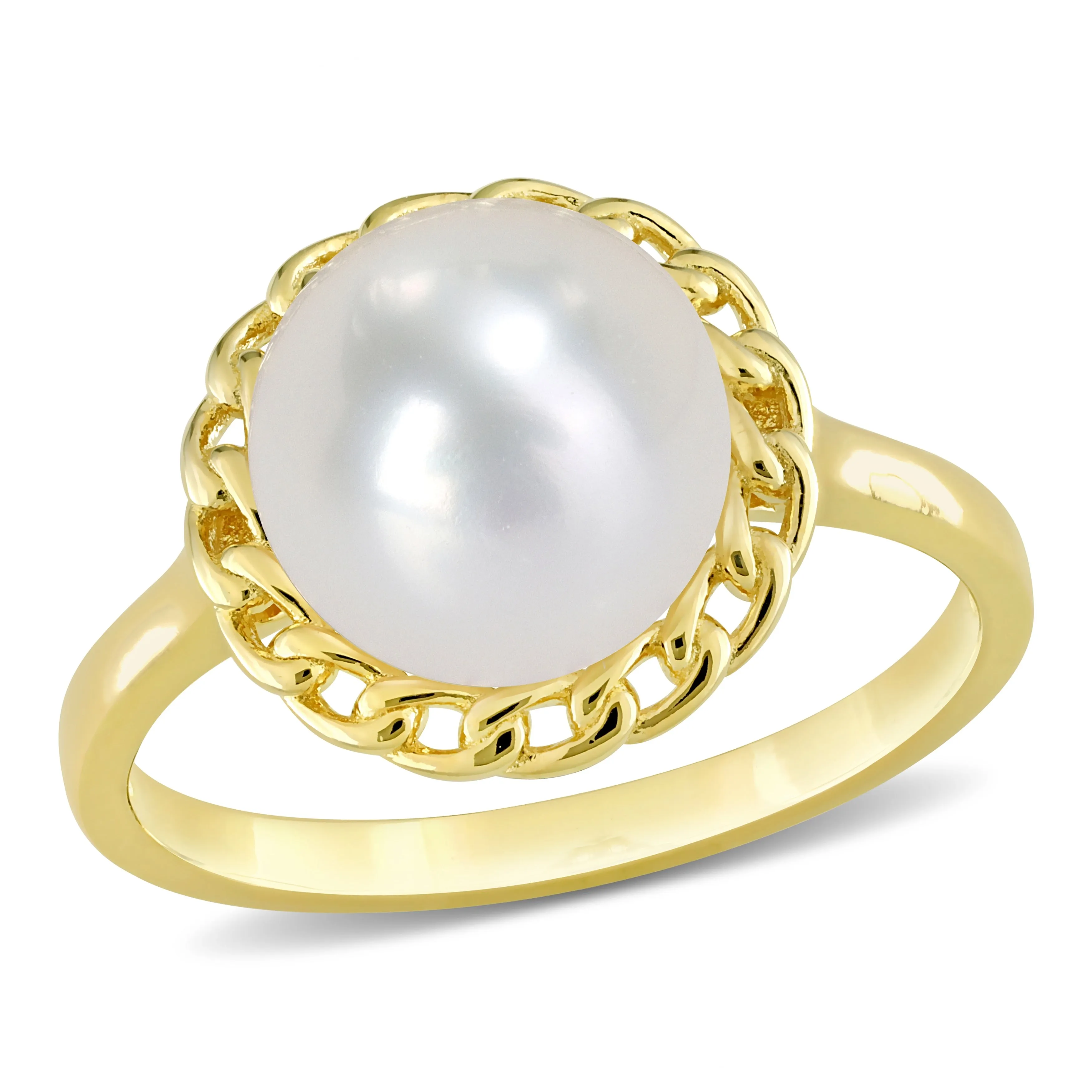 Miadora 9-9.5mm Cultured Freshwater Pearl Halo Link Ring in Yellow Silver sold by Zulily