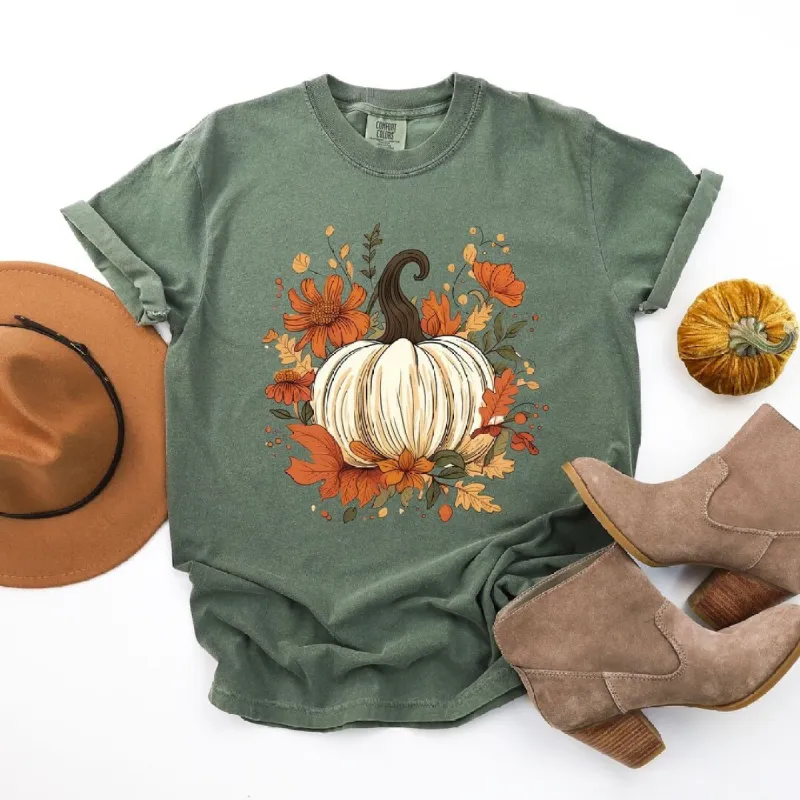 Fall Pumpkin Floral Garment Dyed Tee sold by Zulily