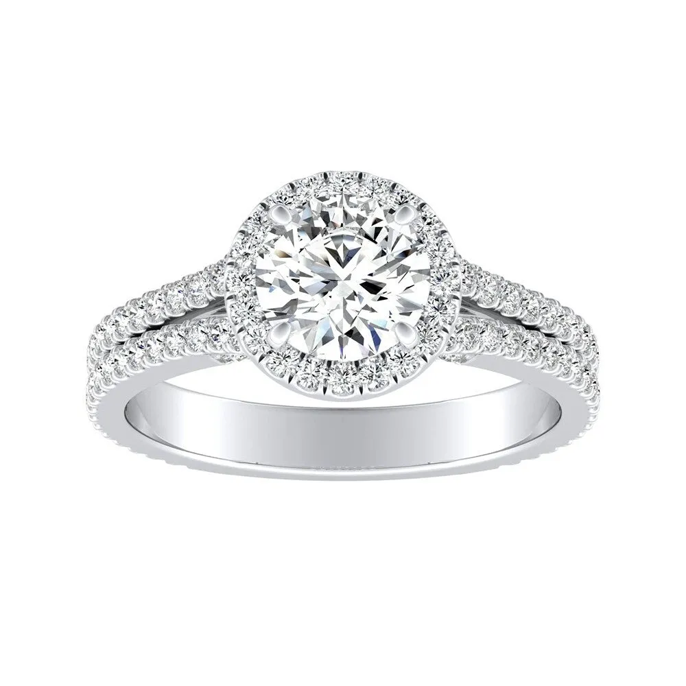 Auriya 14k Gold 1ct Moissanite and 5/8ctw Halo Diamond Engagement Ring sold by Zulily