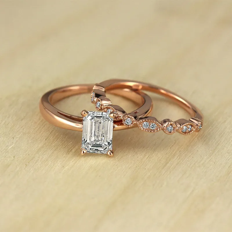 Auriya 14k Gold 1 1/6ctw Vintage Emerald-cut Solitaire Diamond Engagement Ring Set sold by Zulily