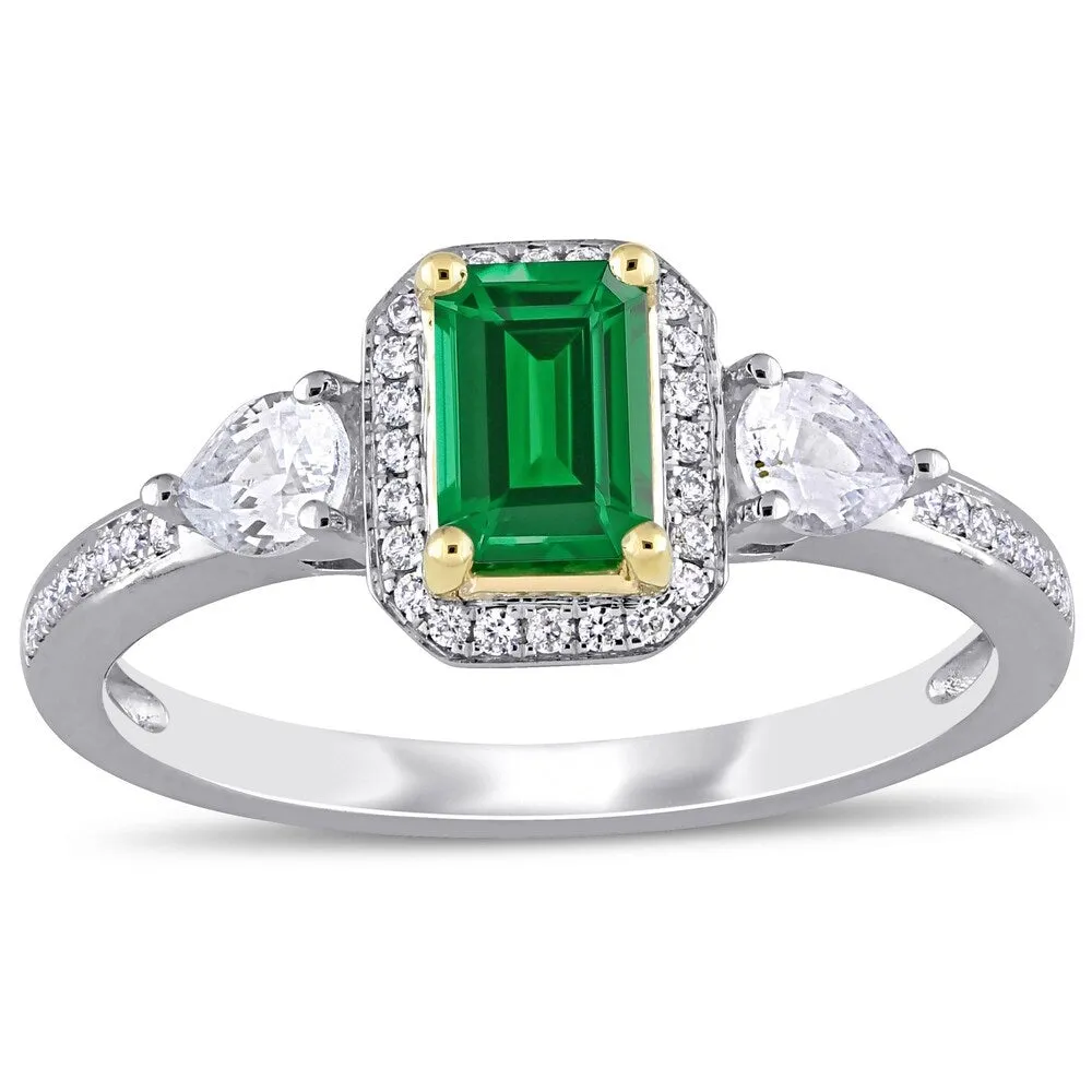 Miadora 2-Tone 14k Gold Emerald White Sapphire and 1/8ct TDW Diamond 3-Stone Ring sold by Zulily