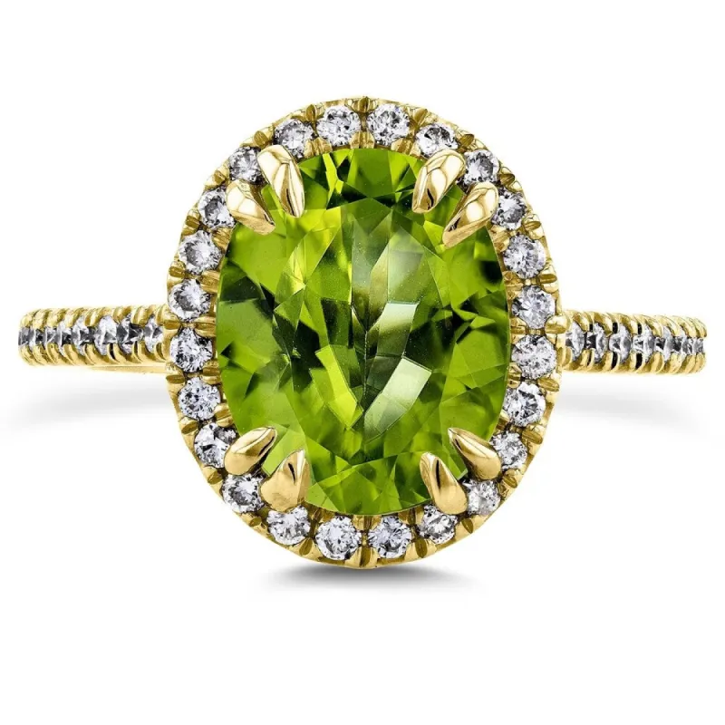 Annello by Kobelli 14k Gold 2 3/5ct TGW Oval Cut Green Peridot and Diamond Halo Gemstone Ring sold by Zulily