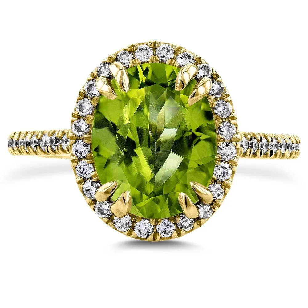 Annello by Kobelli 14k Gold 2 3/5ct TGW Oval Cut Green Peridot and Diamond Halo Gemstone Ring sold by Zulily