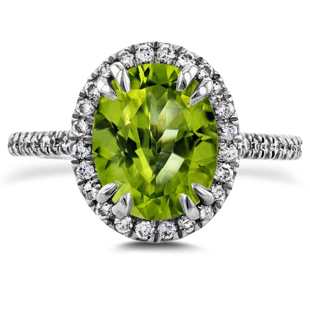 Annello by Kobelli 14k Gold 2 3/5ct TGW Oval Cut Green Peridot and Diamond Halo Gemstone Ring sold by Zulily product image thumbnail 2
