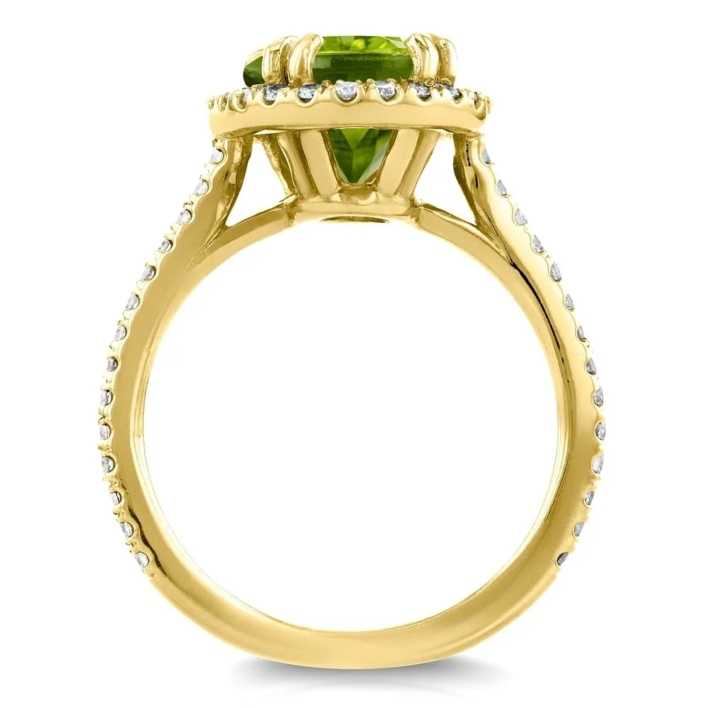 Annello by Kobelli 14k Gold 2 3/5ct TGW Oval Cut Green Peridot and Diamond Halo Gemstone Ring sold by Zulily product image thumbnail 3