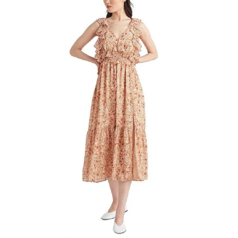 Black Tape Women's Printed Tie Back Ruffled Maxi Dress Orange Size Medium sold by Zulily
