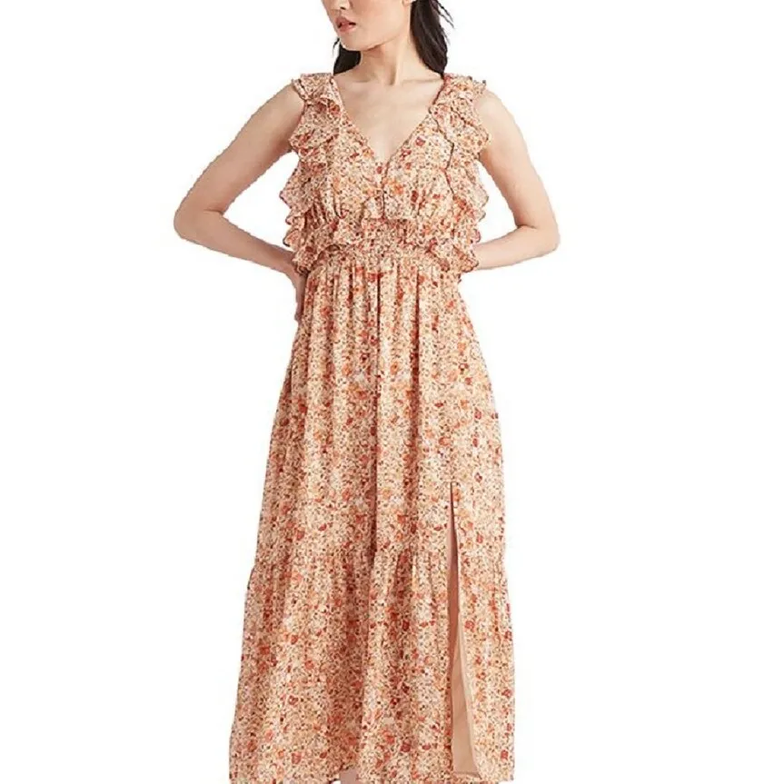 Black Tape Women's Printed Tie Back Ruffled Maxi Dress Orange Size Medium sold by Zulily product image thumbnail 2