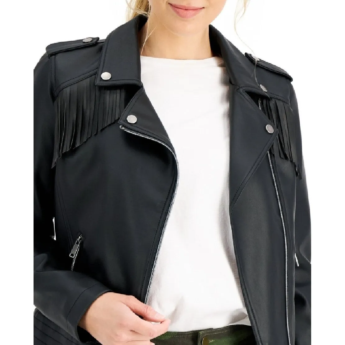 Coffeeshop Junior's Faux Leather Fringe Moto Jacket Black Size Medium sold by Zulily product image thumbnail 2
