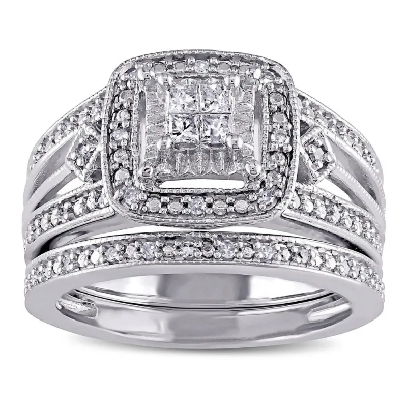 Miadora Sterling Silver 1/4ct TDW Princess-cut Diamond Bridal Ring Set sold by Zulily