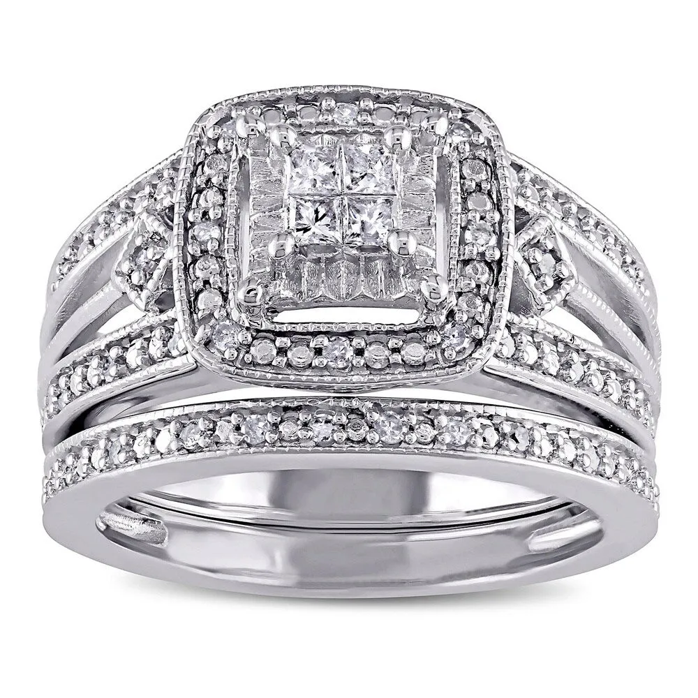 Miadora Sterling Silver 1/4ct TDW Princess-cut Diamond Bridal Ring Set sold by Zulily