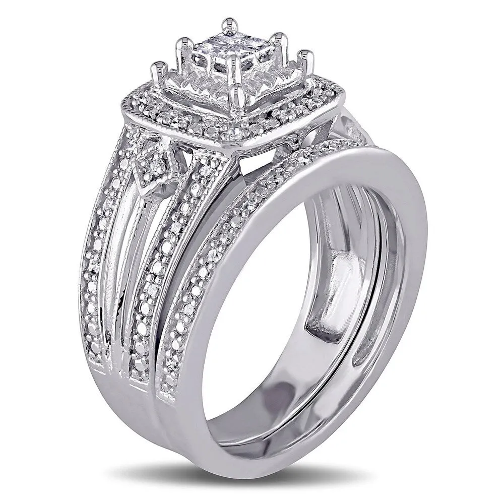 Miadora Sterling Silver 1/4ct TDW Princess-cut Diamond Bridal Ring Set sold by Zulily product image thumbnail 3