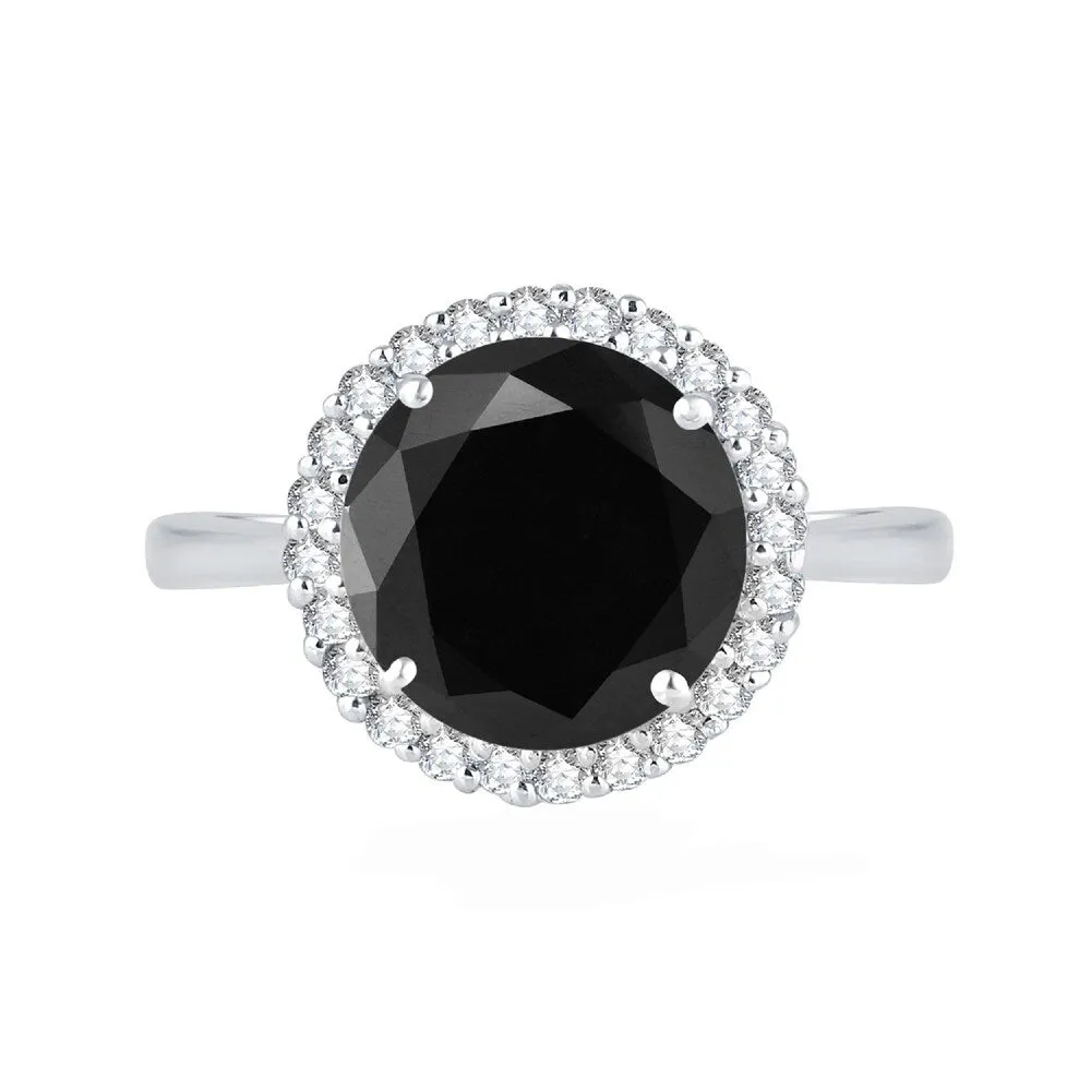 Sterling Silver with Genuine Black Diamond and Natural White Topaz Halo Ring sold by Zulily