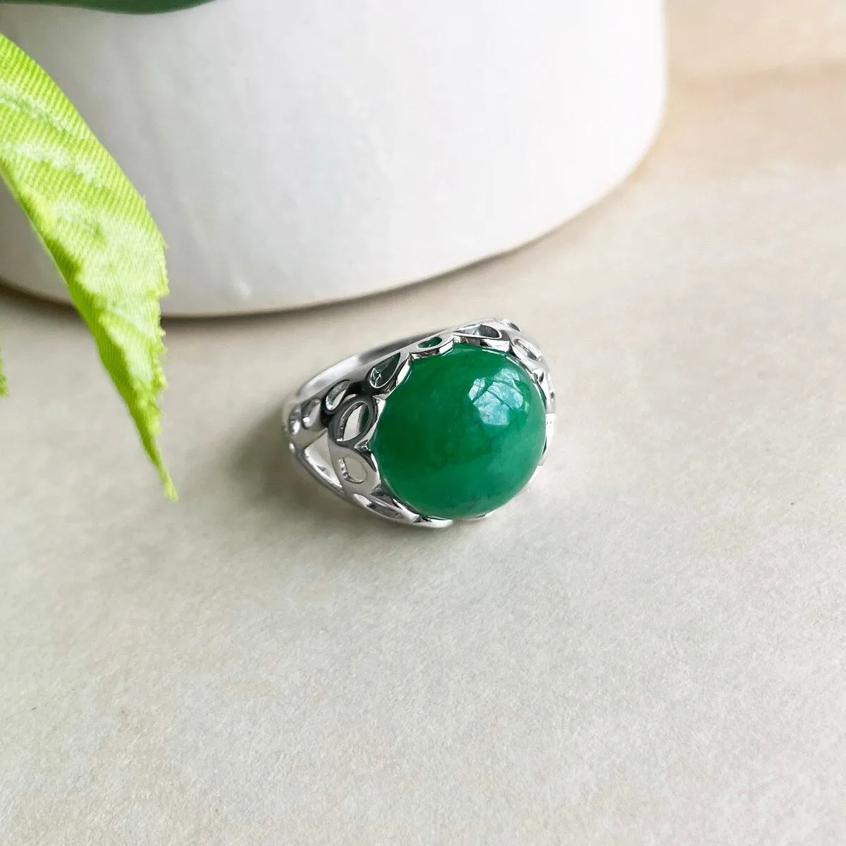 Vera & Co. Sterling Silver Dome Round Green Jade Ring sold by Zulily
