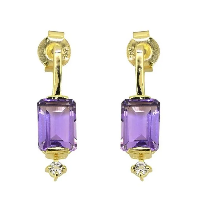 14K Gold Over 925 Silver Minimalist Amethyst White Topaz Drop Earrings sold by Zulily product image thumbnail 2