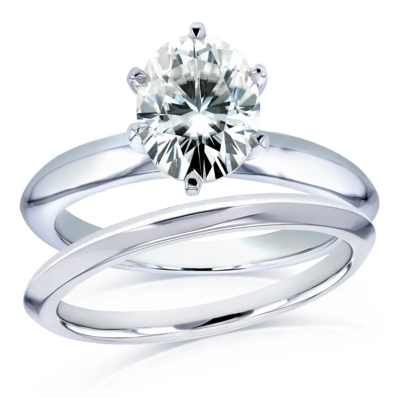 Annello by Kobelli 14k White Gold 1 1/2 Carat Oval Moissanite 6-prong Solitaire Bridal Set sold by Zulily