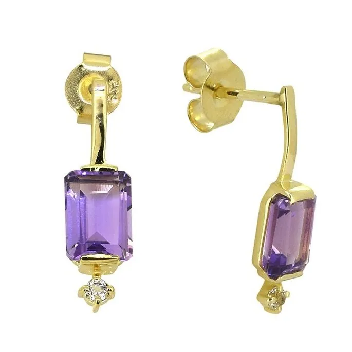 14K Gold Over 925 Silver Minimalist Amethyst White Topaz Drop Earrings sold by Zulily