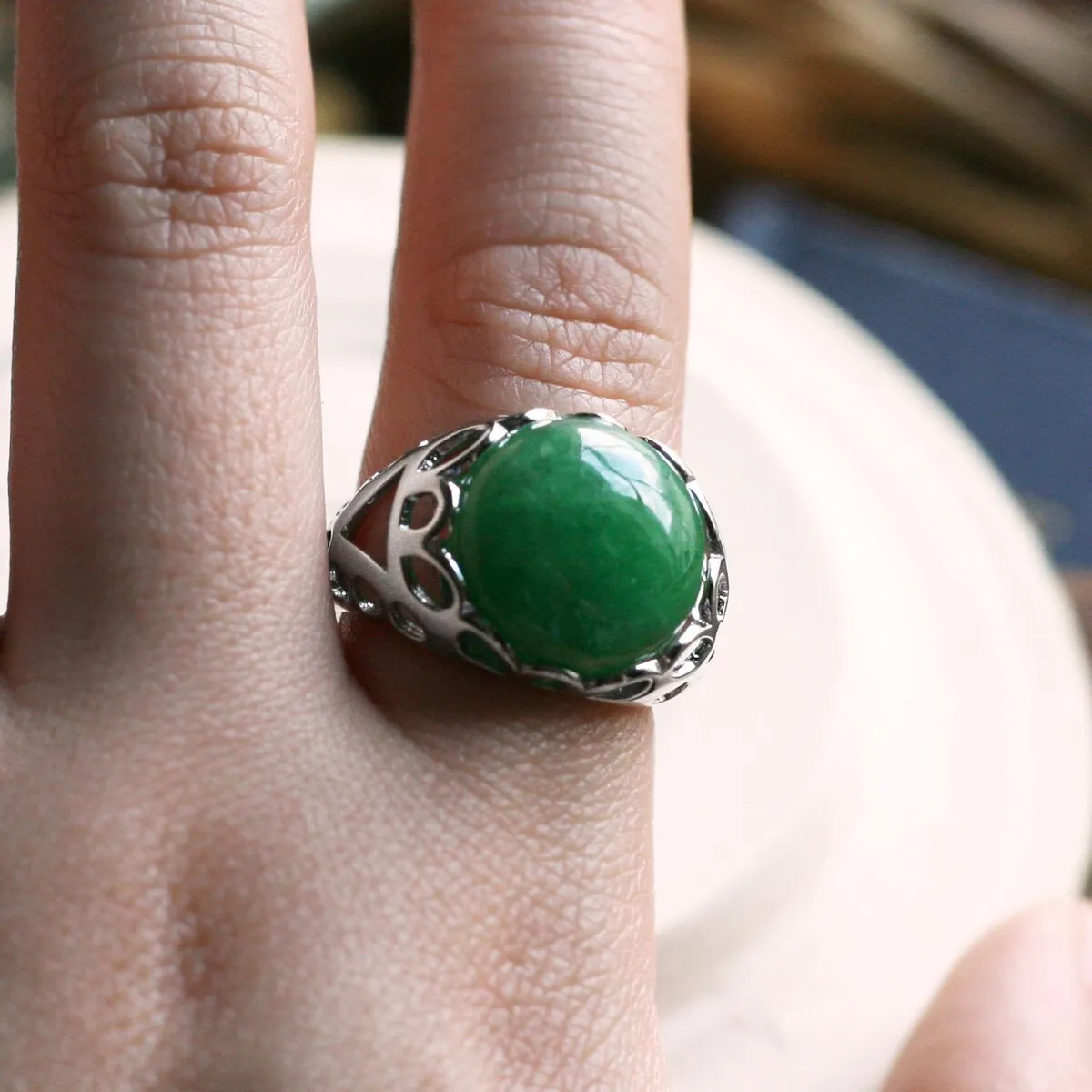 Vera & Co. Sterling Silver Dome Round Green Jade Ring sold by Zulily product image thumbnail 2